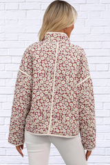 Floral Snap Down Mock Neck Coat