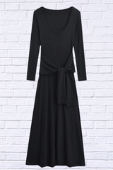 Tied Scoop Neck Long Sleeve Maxi Dress