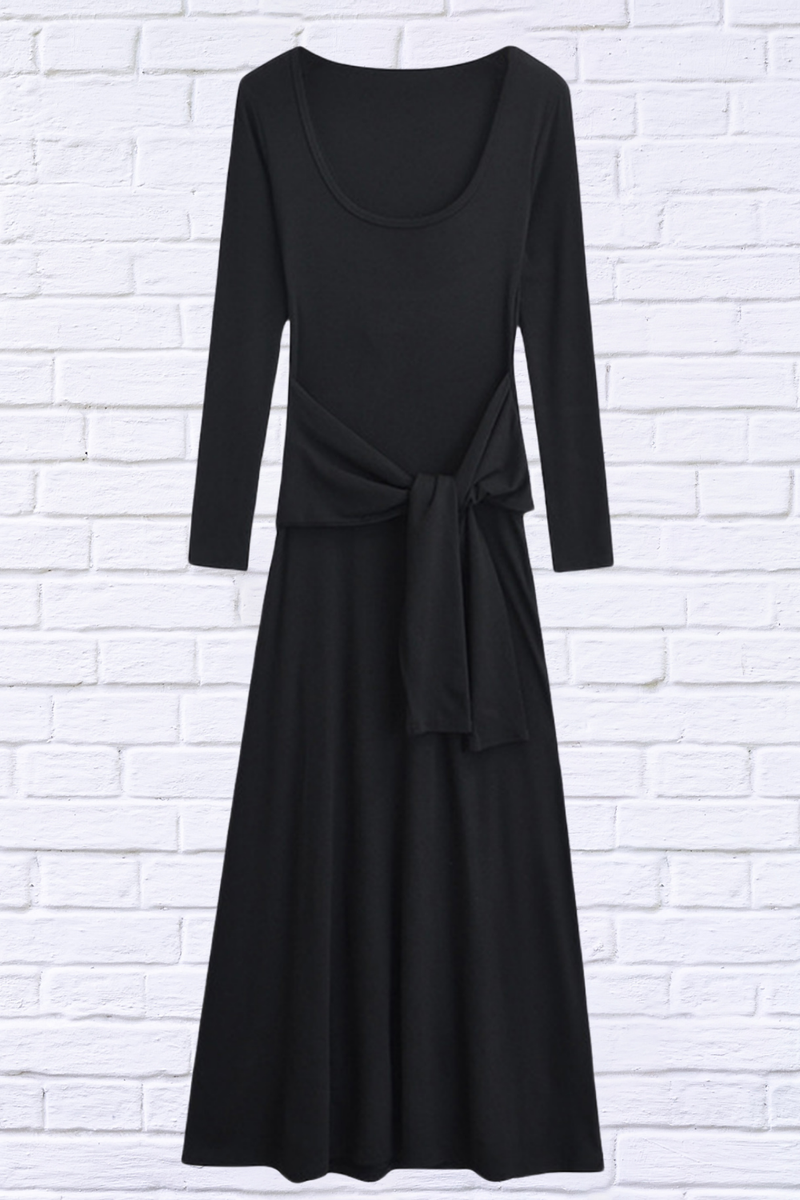 Tied Scoop Neck Long Sleeve Maxi Dress