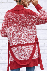 Contrast Red and White Trim Open Front Longline Cardigan