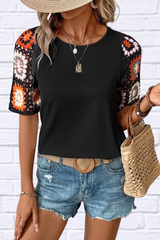 Geometric Round Neck Short Sleeve Blouse