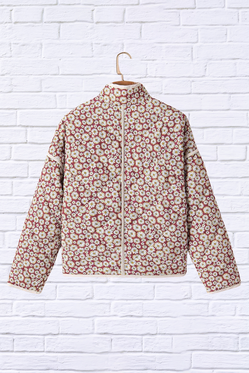 Floral Snap Down Mock Neck Coat