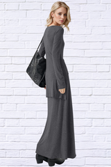 Tied Scoop Neck Long Sleeve Maxi Dress