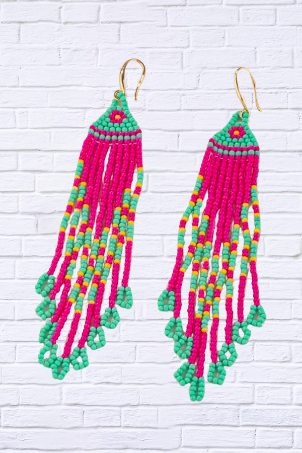 Neon Beaded Dangle Earrings