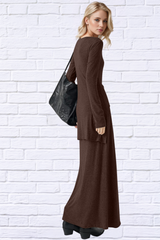 Tied Scoop Neck Long Sleeve Maxi Dress