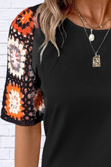 Geometric Round Neck Short Sleeve Blouse