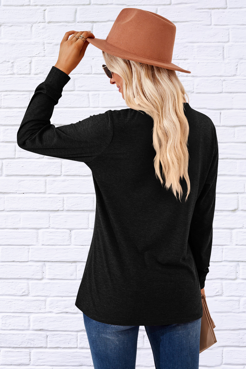 V-Neck Buttoned Long Sleeve Blouse