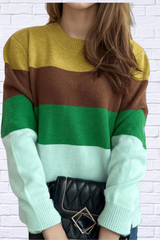 Ruby Color Block Stripe Round Neck Long Sleeve Sweater