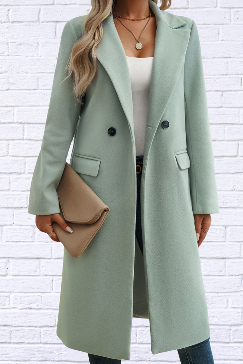 Pocketed Collared Neck Long Sleeve Coat