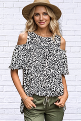 Full Size Leopard Round Neck Cold Shoulder T-Shirt Plus Size