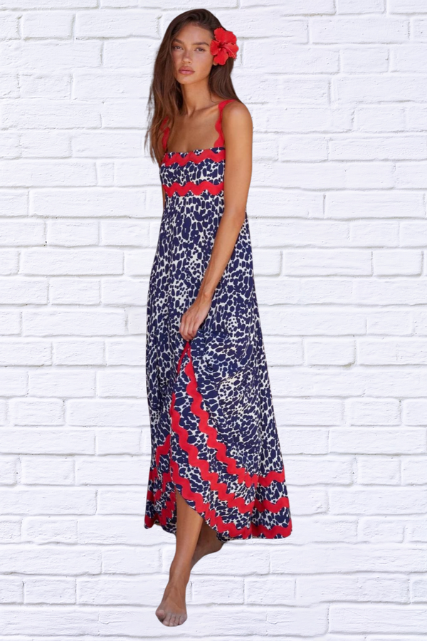 Printed Square Neck Wide Strap Maxi Dress