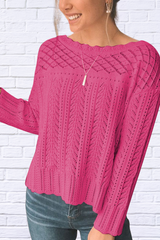 Openwork Round Neck Long Sleeve Knit Top