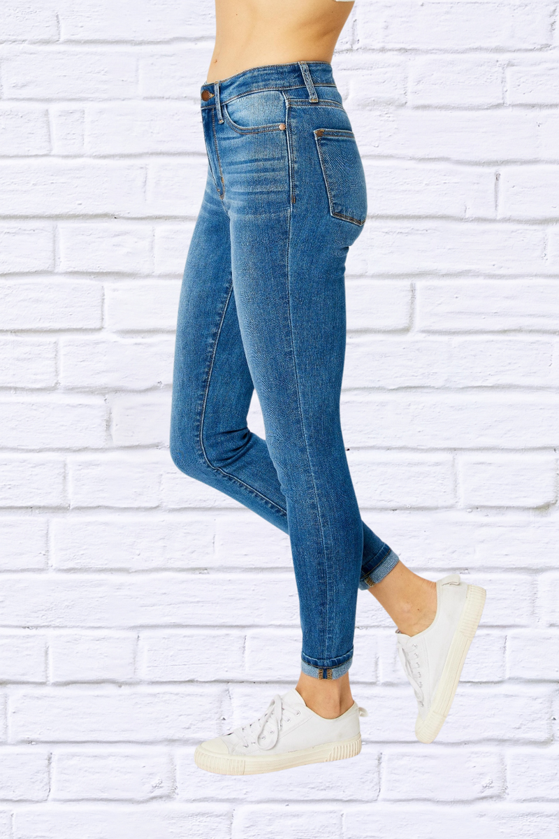 Judy Blue Full Size Cuffed Hem Low Waist Skinny Jeans