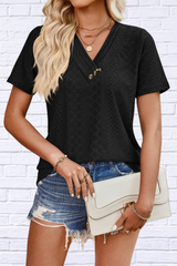 Eyelet V-Neck Short Sleeve Top