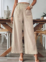 Green Pocketed Elastic Waist Wide Leg Pants