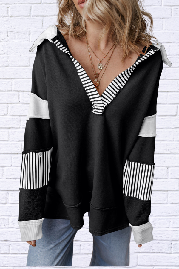 Lala Collared Neck Long Sleeve Sweatshirt