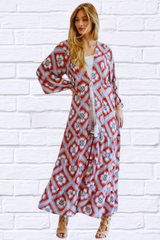 Printed Long Sleeve Loose Kimono