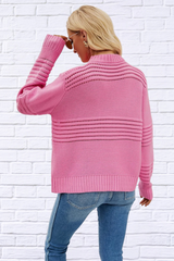 Round Neck Openwork Long Sleeve Pullover Sweater