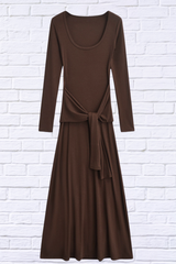 Tied Scoop Neck Long Sleeve Maxi Dress