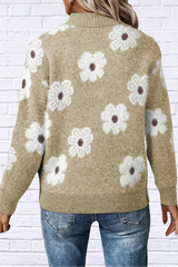 Flower Half Zip Long Sleeve Sweater