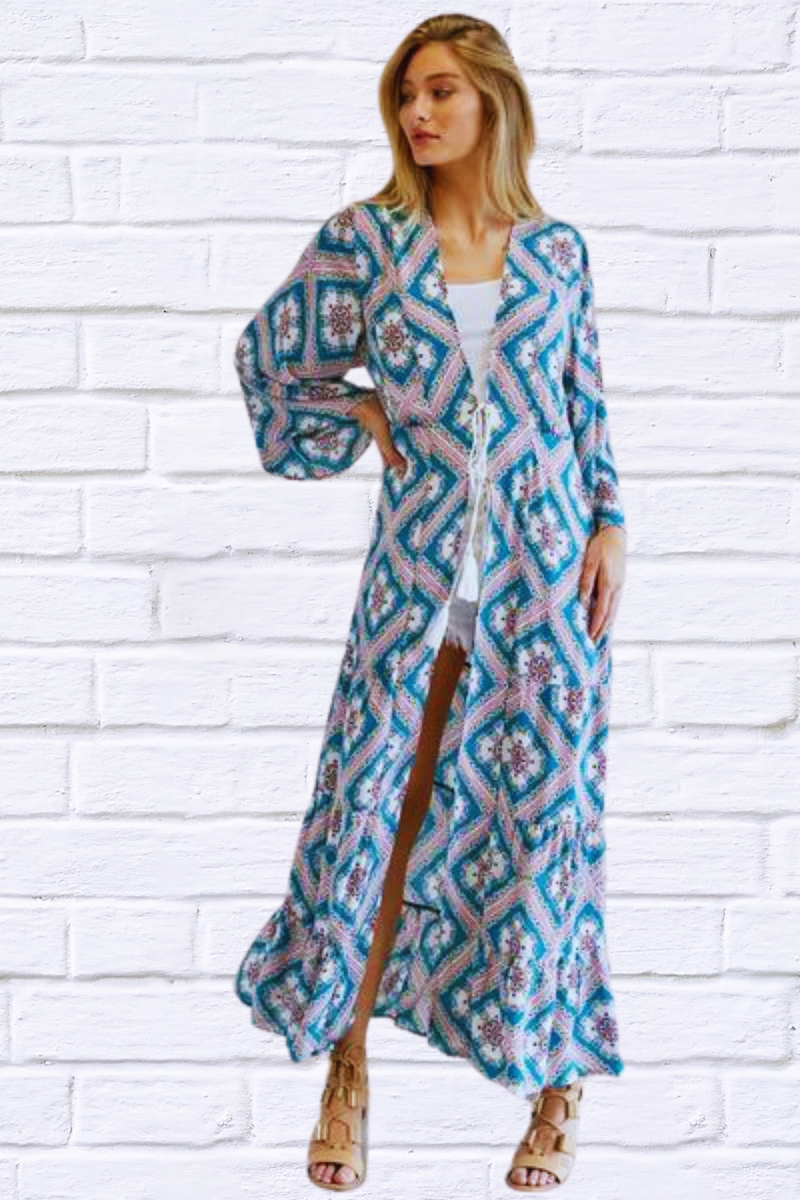 Printed Long Sleeve Loose Kimono