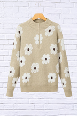 Flower Half Zip Long Sleeve Sweater