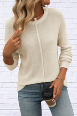 Round Neck Dropped Shoulder Knit Top