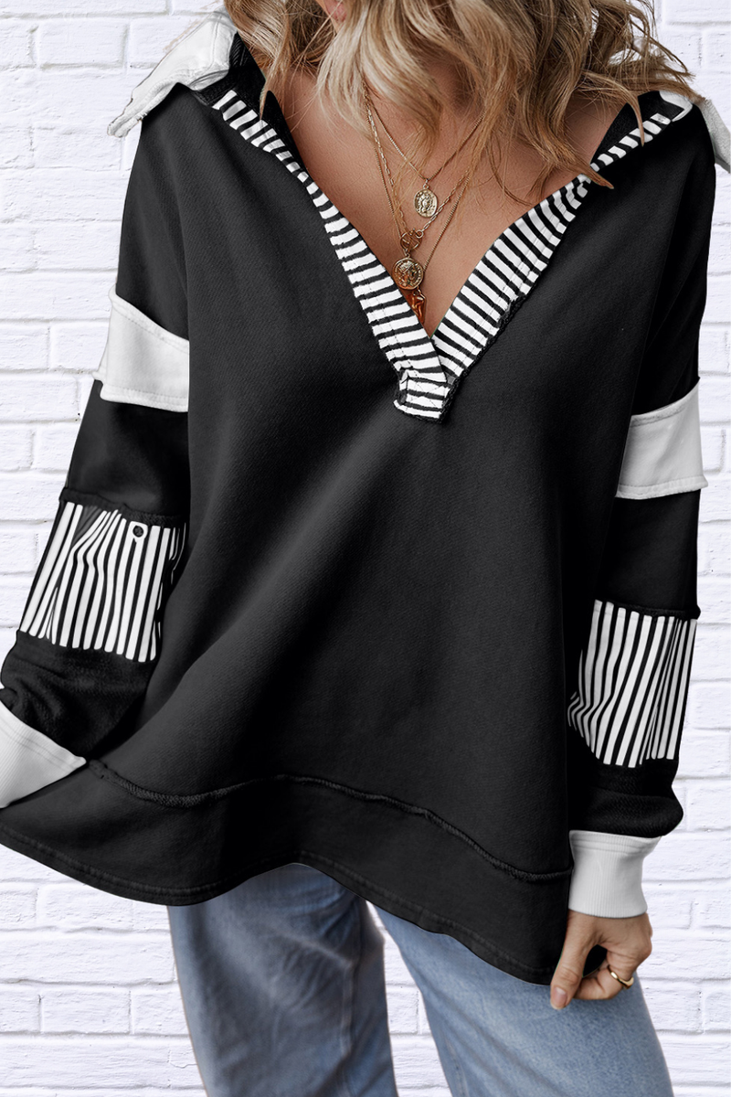 Lala Collared Neck Long Sleeve Sweatshirt