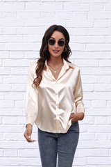 Button Up Collared Neck Long Sleeve Satin Shirt