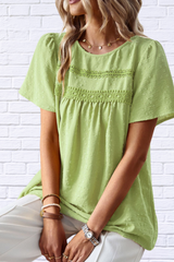 Lace Detail Round Neck Short Sleeve Blouse