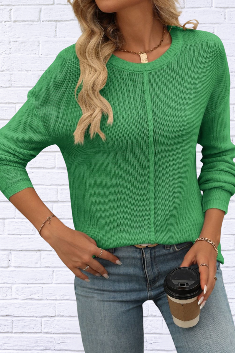 Round Neck Dropped Shoulder Knit Top