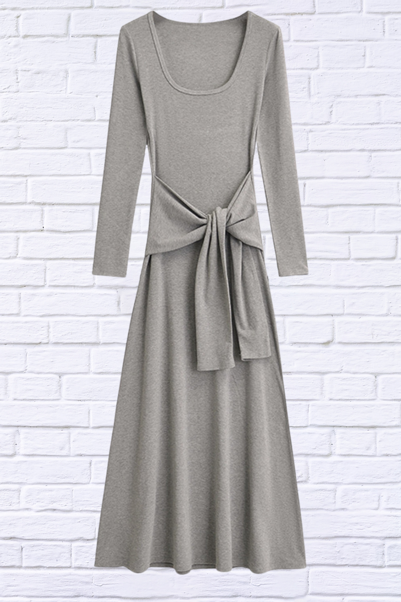 Tied Scoop Neck Long Sleeve Maxi Dress