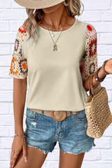 Geometric Round Neck Short Sleeve Blouse