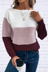 Color Block Boat Neck Sweater