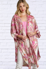 Full Size Mixed Print Open Front Kimono with Ruffle Sleeves Plus Size