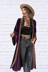 Plum Embroidered Open Front Long Sleeve Cardigan