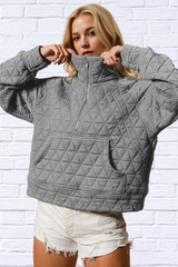 Half Zip Long Sleeve Quilted Sweatshirt with Pocket