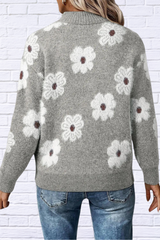 Flower Half Zip Long Sleeve Sweater