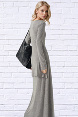 Tied Scoop Neck Long Sleeve Maxi Dress