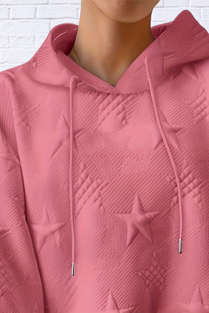 Plus Size Star Texture Long Sleeve Drawstring Hoodie