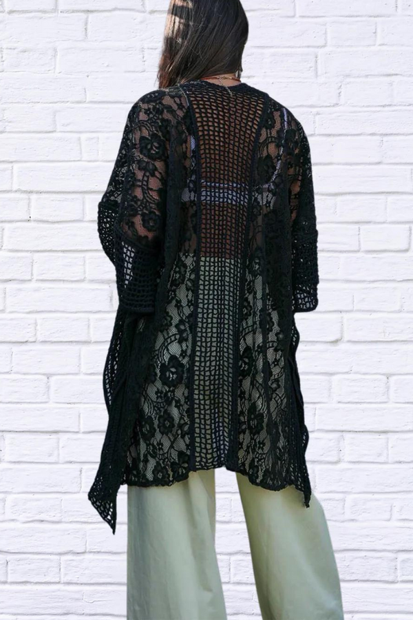 Floral Lace Textured Kimono