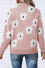 Flower Half Zip Long Sleeve Sweater