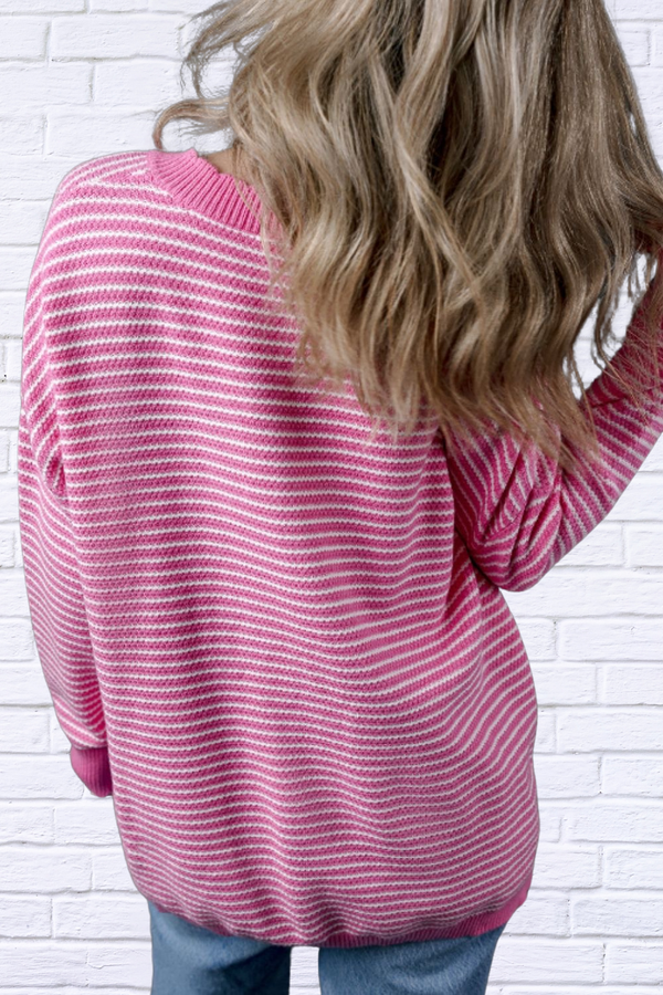 Striped V-Neck Dropped Shoulder Sweater