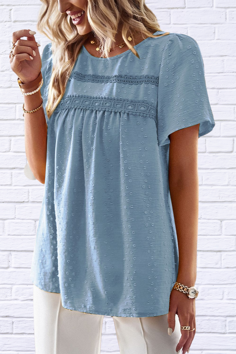 Lace Detail Round Neck Short Sleeve Blouse