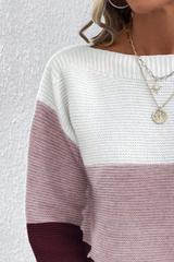 Color Block Boat Neck Sweater