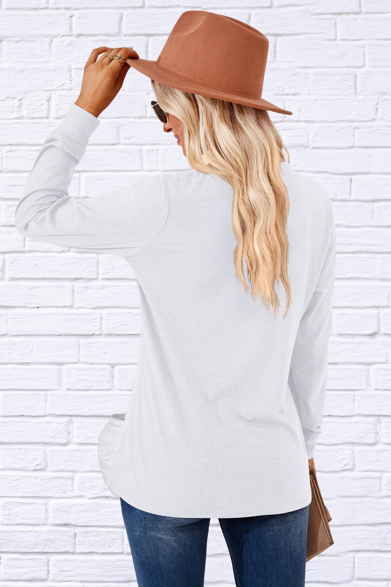 V-Neck Buttoned Long Sleeve Blouse