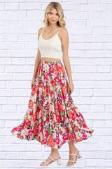 Flower Print Elastic Waist Tiered Skirt