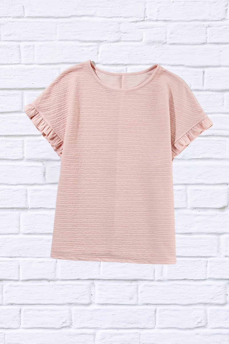 Round Neck Frill Short Sleeve T-Shirt