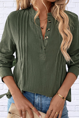 Textured Notched Long Sleeve Blouse