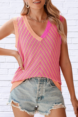 Pink Abstract Stripe Chevron knit sleeveless top